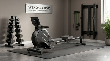 Wenoker H300 magnetic rowing machine in a compact home gym system.