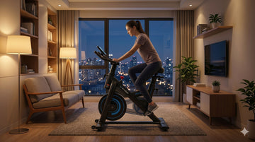 Wenoker JC318 quiet exercise bike for apartment living featuring a silent magnetic resistance system in a modern compact living room